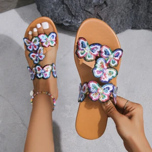 Slippers Women's Summer Sandals Vacation Light Butterfly Large Beach Shoes - Picture 1 of 8