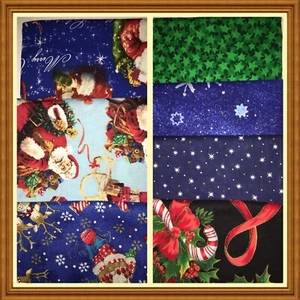Half Yard Cuts 7 PCs Fabric Christmas Variety Prints 100% Cotton B NOS - Picture 1 of 12