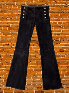 NATACHA & VANESSA BLACK TROUSERS UK 8 10 STRETCHY SUEDE BOOTCUT MILITARY VINTAGE - Picture 1 of 8