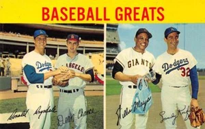 1964 Baseball Greats Don Drysdale Sandy Koufax Willie Mays Dean Chance Postcard - Picture 1 of 1