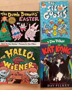 4 Dav Pilkey Bücher Die dumme Gans Hallo-Wiener dumme Hasen Ostern Kat Kong - Bild 1 von 1