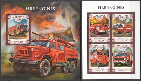 HM0576 2018 MALDIVES FIRE TRUCKS ENGINES TRANSPORT #7688-1+BL1203 MNH Cover