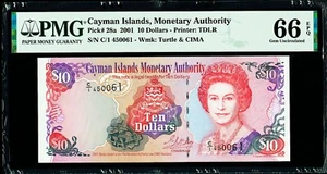 Islas Caimán 10 Dólares 2001 Pick-28a GEMA UNC PMG 66 EPQ - Imagen 1 de 2