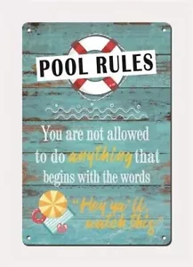 Metal Sign Vintage Pool Patio Wall Decoration Outdoor 8x12 inch Pool Rules - Picture 1 of 7