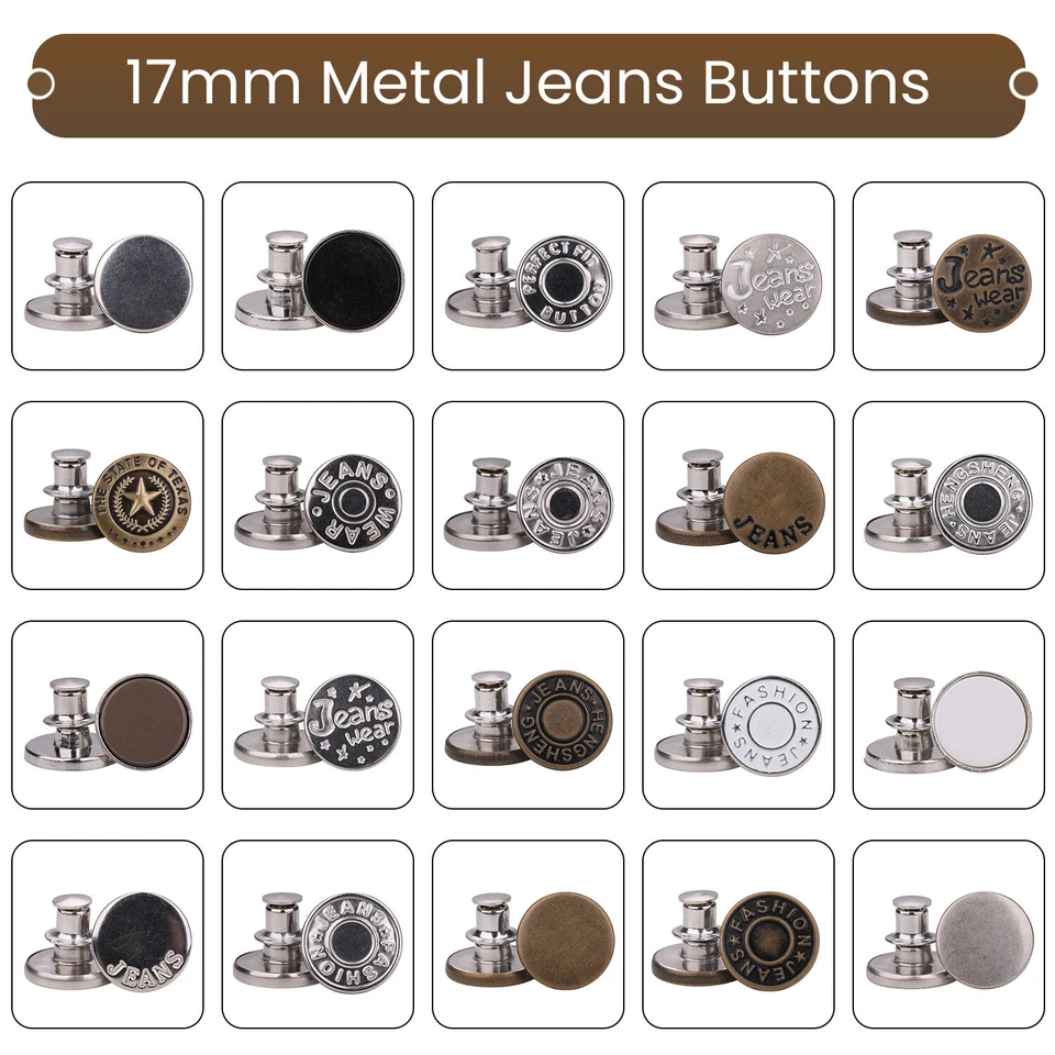 17mm Metal Jeans Button Replacement No-Sew Snap Buttons for DIY Denim Jackets - Image 1 of 1