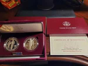 1995 US MINT ATLANTA CENTENNIAL OLYMPICS GAMES 2 PROOF SILVER DOLLAR COIN SET - Picture 1 of 5