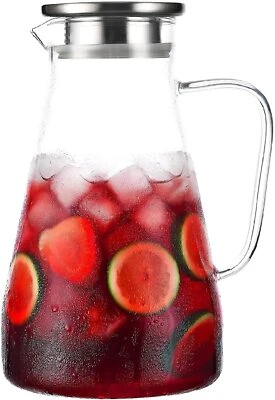 Tapa jarra de agua de vidrio 53 onzas recipiente jarra de té helado para refrigerador Foto 1 de 4