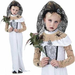 Girls Ghost Zombie Corpse Bride Fancy Dress Up Halloween Kids Costume - Picture 1 of 4