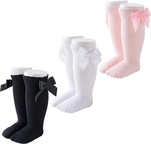 Baby & Toddler Knee High Bow Socks for Girls - Multi Color - 3 Pack - Picture 1 of 6