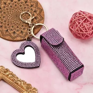 Shiny Lipstick Case Keychain Lip Balm Sleeves Pouch Case Holder w/Mirror Purple - Picture 1 of 10