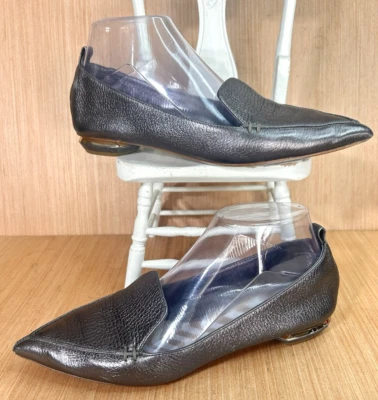 Nicholas Kirkwood Beya Metálico Peltre Cuero Punta Plano Para Mujer Talla 38 Foto 1 de 4