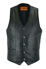 Mens Plain Black Leather Vest Heavy Duty Premium Cowhide Leather