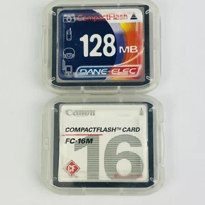 Dane-Elec 128MB compact flash card & Canon 16MB Card FC16M, Lot Of 2 With Cases - Picture 1 of 5