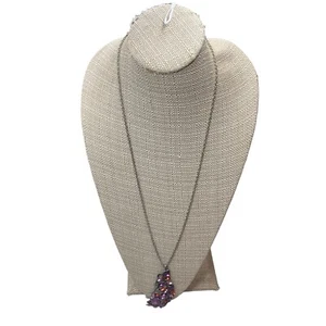 Unbranded Bejeweled Jeweled Purple Silver Tone Chain peacock Feather Pendant - Picture 1 of 7