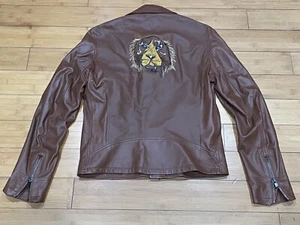 Paul Stuart/Phineas Cole Brown Napa Leather Embroidered Moto Jacket Men’s M NWT - Picture 1 of 12