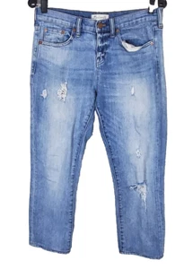 Madewell Jeans Womens 26 Slim Boyfriend Blue Stone Wash Distressed Denim - Picture 1 of 12