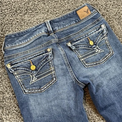 American Eagle Kick Boot Jeans Womens 2 REG Back Flap Pockets Stretch Blue - Image 1 of 4