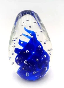 Peso de papel de vidrio artístico azul cobalto remolino bullicante burbujas manchas de aventurina LG - Imagen 1 de 6