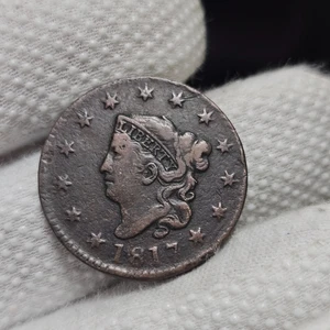 1817 Large Cent N.8 R.2 Mouse Top Die Break On Top Of Head - Picture 1 of 8