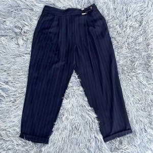 Topshop marineblau rosa Nadelstreifen Gürtel Cropped hohe Taille Hose Pants Damen 8 - Bild 1 von 11