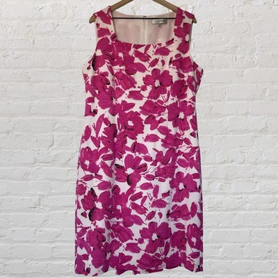 Vestido medio Kasper cuello cuadrado rosa floral sin mangas, talla 16 Foto 1 de 4