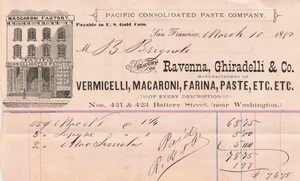 RAVENNA, GHIRARDELLI 1880 BILLHEAD (Ghiradelli) Pasta San Francisco CALIFORNIA - Bild 1 von 2