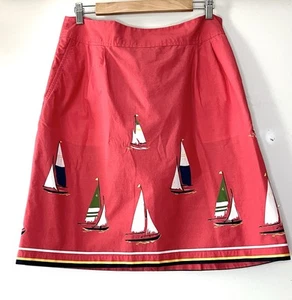 Lands’ End Women's Skirt Coral Pink Sailboat Nautical Cotton Lined Size 10 Rare - Picture 1 of 4