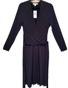 Michael Kors Damen schwarz Wickelkleid V-Ausschnitt lange Ärmel Größe 12 UVP $ 120 neu mit Etikett - Bild 1 von 9