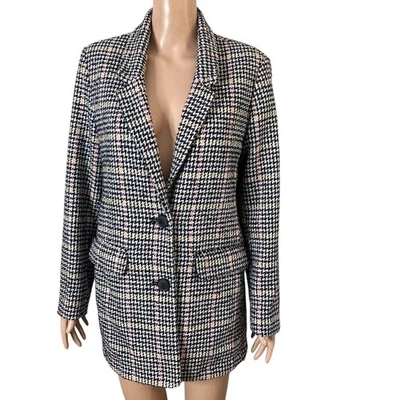 Blazer Old Navy para mujer mediano pata de gallo mezcla de lana negro blanco 2 botones Foto 1 de 4