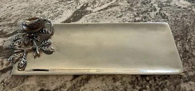Mud Pie Silver Tone Metal Serving Tray w/Branch, Bird On Nest~11x4.75” - Image 1 of 3