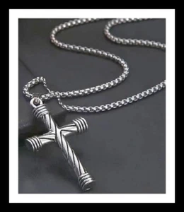 STAINLESS STEEL NECKLACE WITH A SPIRAL COLUMN CROSS - OTHER ONES ARE ALSO LISTED - Picture 1 of 2