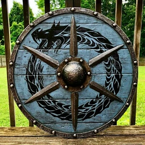 Medieval Halloween 24"Wood Metal  Knight Shield Handcrafted Viking Shield - Picture 1 of 4