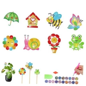 8 Pcs Diamond Art Kit, Butterfly Diamond Art Painting Garden Frog and Bee - Picture 1 of 7