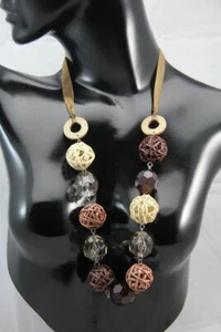 Beautiful Fashion Jewellery Necklace Rattan & Acrylic Bead Autumnal Colours - Picture 1 of 1