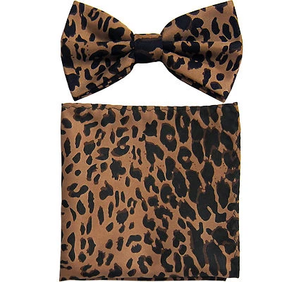 Nuevo Conjunto Pajarita y Pañuelo Pre-atado Hombre Leopardo Poliéster Boda Fiesta Marrón Foto 1 de 4