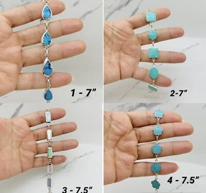 Real 925 Sterling Silver Bracelet ❤️ 7.5” long bracelet multi-color rectangles - Picture 1 of 12