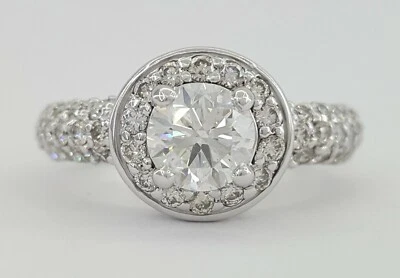 Round Brilliant Cut Halo Pave Diamond Engagement Ring 1.8 ct 14k White Gold GIA - Image 1 of 4
