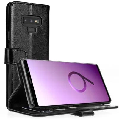 Custodia portafoglio flip pelle PU nera per Samsung S10 S9 S8 J4 J6 Plus Note 9 - Immagine 1 di 4