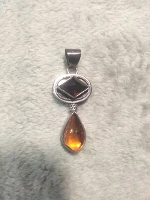 LORI BONN VTG STERLING SILVER 925 RUBY, Baltic Amber Pendant!! - Image 1 of 4