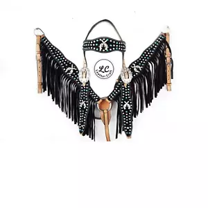 Western Leather Premium Horse Headstall and Breast Collar Reins Set - Picture 1 of 5