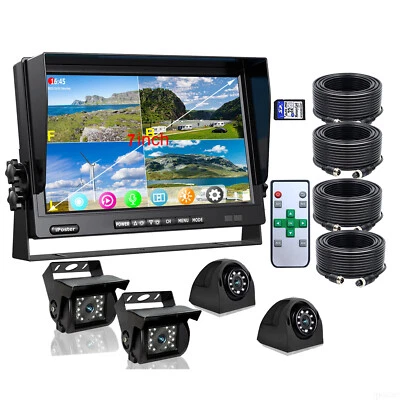 7" Quad Monitor DVR Recorder Truck Bus 4x 4Pin Rear View Backup CCD Camera+32GB - Image 1 of 4