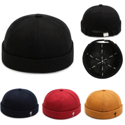 Casquettes De Crâne Sans Bord En Coton Vintage Printemps Été Pour Hommes / - Photo 1/4