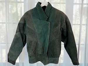 VTG Byrnes & Baker Green Leather Suede Insulated Biker Zip 2-in-1 Jacket Sz S - Picture 1 of 11