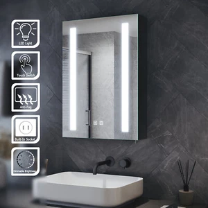 LED Bathroom Mirror Cabinet with Demister Shaver Socket 500×700mm Black Cupboard - Picture 1 of 20
