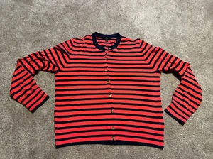 J Crew Orange Blue Stripe Gold Button Cardigan Sweater XL Lightweight - Picture 1 of 8