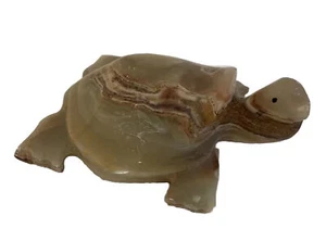 Super Cute Vintage Onyx/Marble Hand Carved Turtle 🐢 4” Brown Tan Neutral Colors - Picture 1 of 6