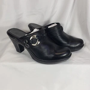 Nurture Whisper Womens Comfort Black Leather Slip On Heels Mule Clog Shoes 10M - Picture 1 of 12