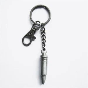 Vintage 3D Sculpt Bullet Shape Heavy Metal Charm Pendant Key Ring - Picture 1 of 3