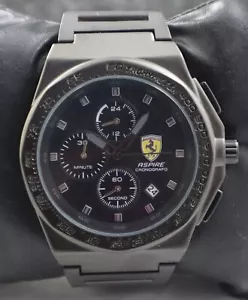 Luxury Ferrari Chronograph Black Dial ''Date'' Wristwatch Stainless Steel Band - Picture 1 of 8