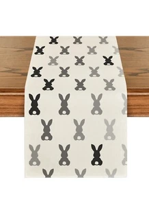 Artoid Mode Grey Blue Bunny Rabbit Easter Table Runner Decoration 13x72 Inch - Picture 1 of 2